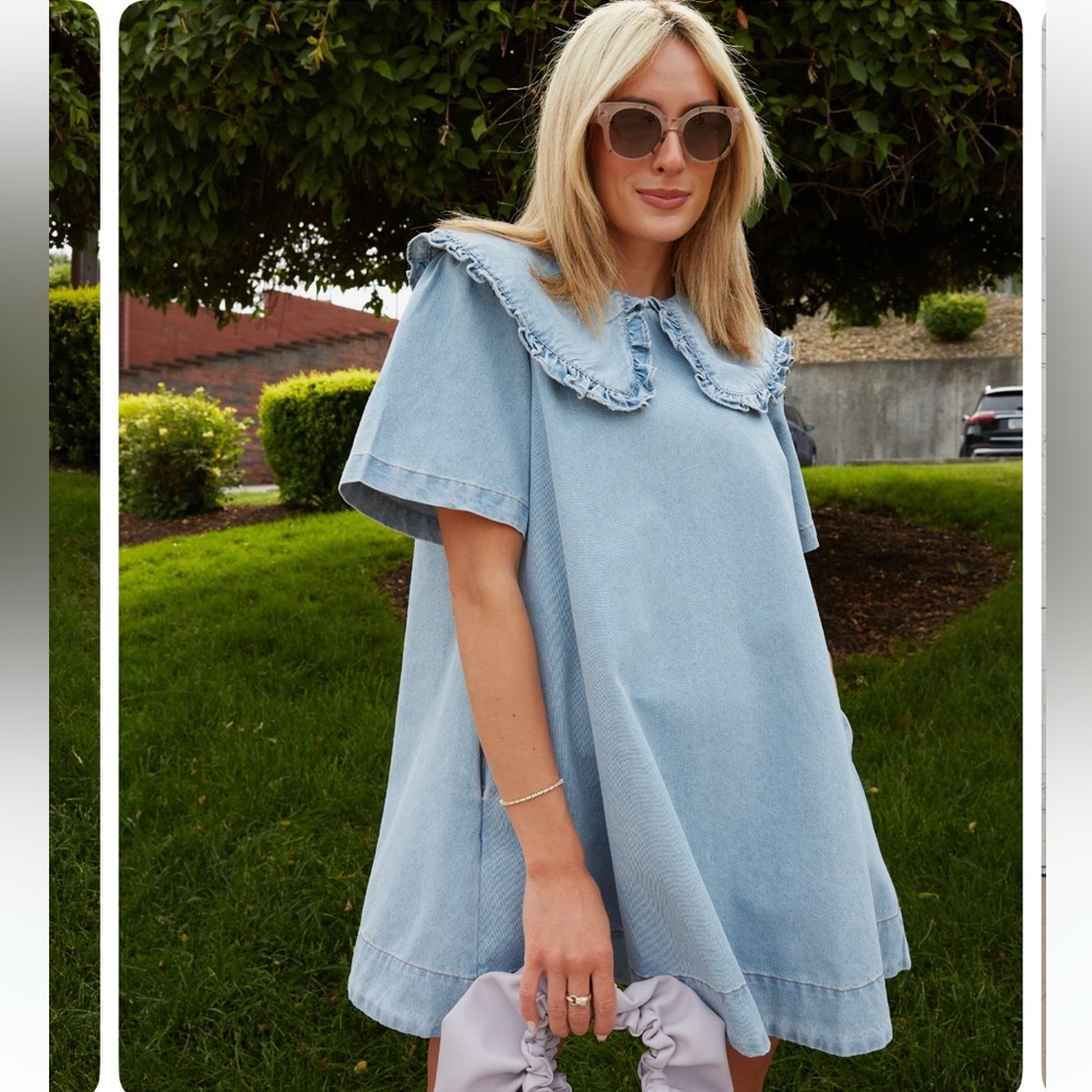 NWT No. 14 Viral Felicity Ruffle Denim Dress